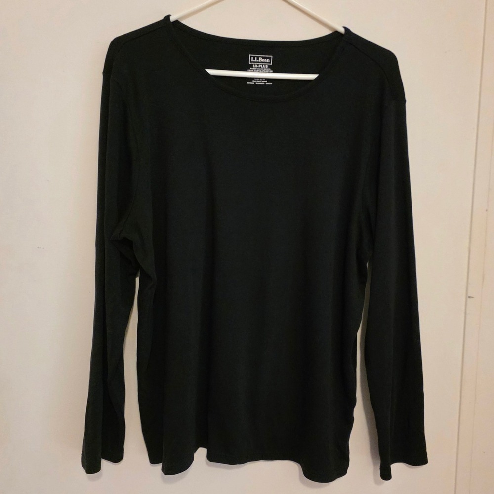 LL Bean Womens Supima Cotton Long Sleeve Tee Size 1X Black Crewneck